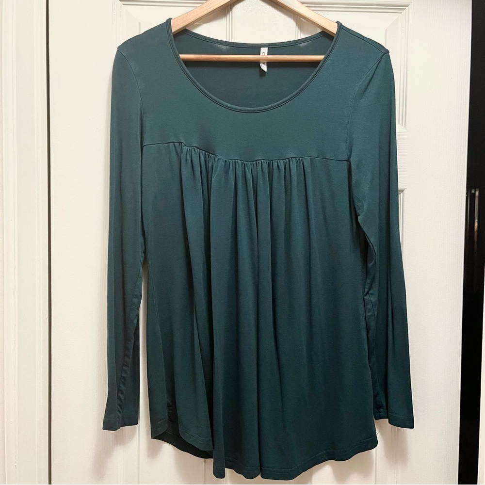 Dark Babydoll Tunic Top Long Sleeve Green Boho Size L